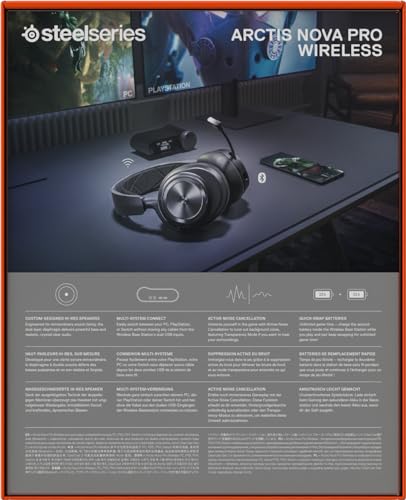 SteelSeries Arctis Nova Pro Wireless Multi-System Gaming Headset - Premium Hi-Fi Drivers - Active Noise Cancellation - Infinity Power System - Stealth Retractable Mic - PC, PS5/PS4, Switch, Mobile - color: Black, style: PC