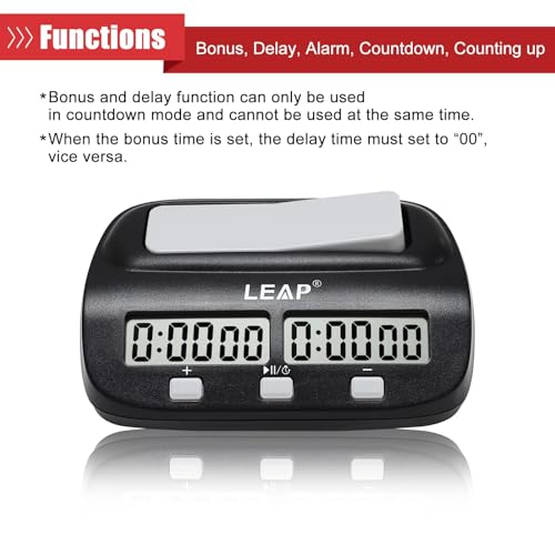 LEAP Chess Clock Digital Chess Timer Professional for Board Games Players Count Up/Down Timer with Alarm Function Black (Official Store)