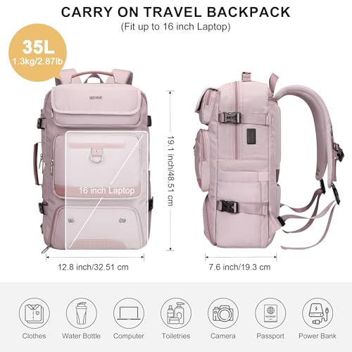 PIJUSHI Carry on Travel Backpack for Women with Shoe Compartment Fits 16“ | 3-In-1 Convertible Duffel/Shoulder Bag with USB Port, Anti-Theft Pocket for Daily, Weekend Trip, PE039 Light Purple - color: Light Purple