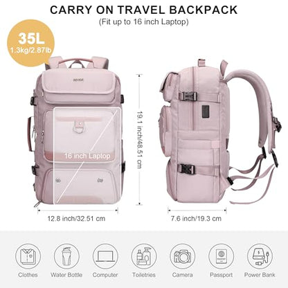 PIJUSHI Carry on Travel Backpack for Women with Shoe Compartment Fits 16“ | 3-In-1 Convertible Duffel/Shoulder Bag with USB Port, Anti-Theft Pocket for Daily, Weekend Trip, PE039 Light Purple - color: Light Purple