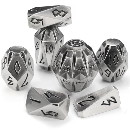 ZHOORQI Metal DND Dice Stonehenge Polyhedral Die Set for RPG(JS-Silver) | D and D Dice, 7Pcs/Set Unique Cool Dice, Perfect Dice Gifts for Dungeons and Dragons RPG Role Play Games - color: Jsz-silver