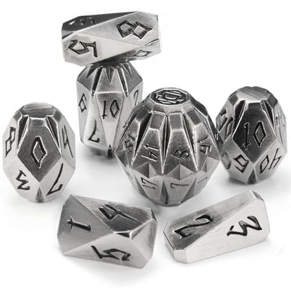 ZHOORQI Metal DND Dice Stonehenge Polyhedral Die Set for RPG(JS-Silver) | D and D Dice, 7Pcs/Set Unique Cool Dice, Perfect Dice Gifts for Dungeons and Dragons RPG Role Play Games - color: Jsz-silver