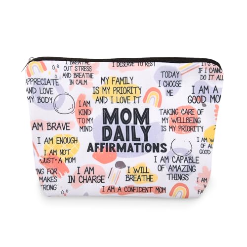 Positive Affirmation Mom Makeup Bags Best Mommy Mama Mother Birthday Gifts for Mom from Daughter Son Inspirational Motivational Pregnancy Gift for New Mother Mommy Mental Health Cosmetic Bag - color: Daily Mom