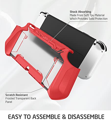 Mumba Dockable Case for Nintendo Switch OLED 2021, [Blade Series] TPU Grip Protective Cover Accessories Compatible with Nintendo Switch OLED and Joy-Con Controller (Red) - color: Red