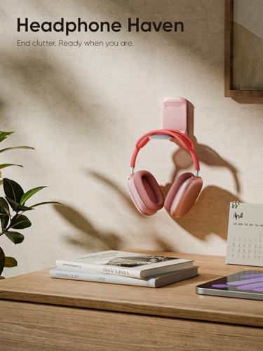 MAMUVIMO Headphone Stand, Headset Stand Foldable ＆ Sticky, Headphone Holder Hook Mount with Non-Slip Silicone, Adhesive Earphone Desk Hanger Clip Space-Saving for Airpods Max, All Earphones- Pink - color: Pink, size: 1 Pack