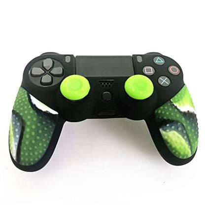Silicone Skin Cover for Ps4 Slim/Pro DualShock Controller(1pc Anti-Slip Case, 1 Pair L2 R2 Trigger Extender, 4pcs Thumb Grips,4pcs LED Light Bar Protector Decal)(Double Green granular) - color: Double Green granular