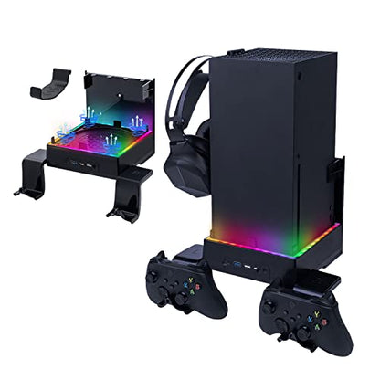 Mcbazel Wall Mount with Cooling Fan for Xbox Series X, Xbox Series X 4 in 1 Wall Mount Kit, 3-Speed Low Noise Fan with RGB Light & 3 USB Ports, Controller & Headset Holder - Black