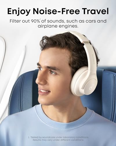 Soundcore by Anker Q20i Hybrid Active Noise Cancelling Headphones, White | Over-Ear, Bluetooth, 40H ANC Playtime, Hi-Res Audio, Big Bass, Transparency Mode, Customize via App, Travel, Home, Office - color: Almond White