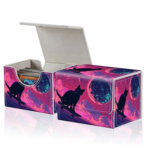 for MTG Commander Deck Box,Card Deck Box for Trading Yugioh MTG,Fits 100 Double Sleeved Cards,PU Leather Strong Magnet Case for Magic Commander TCG CCG,Cat Pink Sky - color: Cat Pink Sky