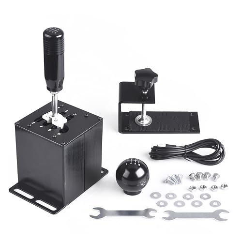 CNRAQR PC USB Simulator Shifter 6+R H Gear Shifter with L Shape Clamp Set for Gear shift PC Windows Steering Compatible with G29/G27/G25/G920, T300RS/GT Wheel - color: 6R+L Shape Clamp