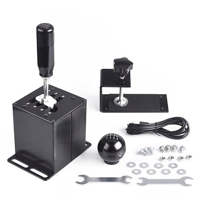 CNRAQR PC USB Simulator Shifter 6+R H Gear Shifter with L Shape Clamp Set for Gear shift PC Windows Steering Compatible with G29/G27/G25/G920, T300RS/GT Wheel - color: 6R+L Shape Clamp