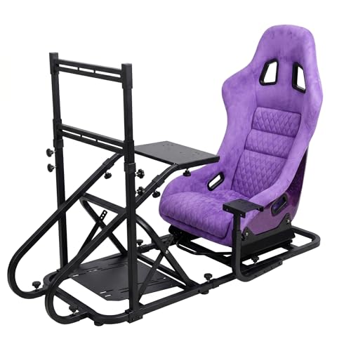 Racing Simulator Cockpit with Monitor Mount and Strong Fiberglass Purple Mesh Fabric Bucket Seat, Racing Wheel Stand Compatible with Fanatec, Thrustmaster, Logitech, Moza Racing Games on PS5, PS4, Xbox and PC - color: Cockpit+ Purple Seat