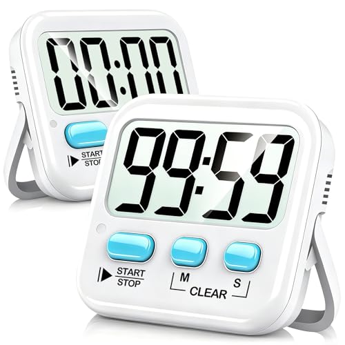 2 Pack Digital Timer for Kids Classroom Kitchen Timers for Cooking | w/ Battery, Easy to View, Alarm, Mute Mode, Count Down/Up, Magnetic, Kickstand, Hanging, Classroom Timer for Teacher Supplies - color: 2 * Classic White ( 97%+choice )