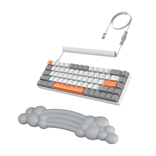 ZIYOU LANG 65% Wired RGB TKL Portable Mechanical Gaming Keyboard Light Gray Red Switch with Coiled Cable and Gray Cloud Wrist Rest for PC Mac Gamer