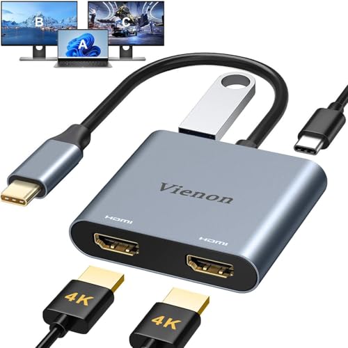 USB C to Dual HDMI Adapter 4K@60HZ, USB C Hub HDMI Adapter for Dual Monitors with USB-A 3.0, 100W PD Compatible for MacBook Air/Pro, More Thunderbolt 3/4 Laptop - style: 4 IN 1 Dual HDMI