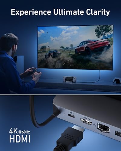 Anker Docking Station for Steam Deck/ROG Ally, 6-in-1 Steam Deck Dock, USB C Hub with HDMI 4K@60Hz, 1Gbps Ethernet & Mac Book Pro Charger, 100W USB C Charger, Anker Compact and Foldable Fast Charger
