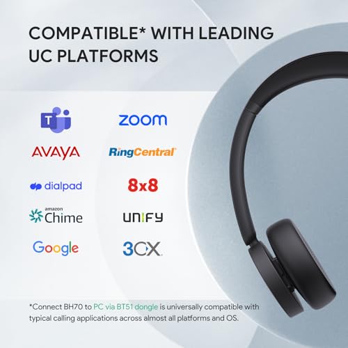 Yealink BH70 Teams Bluetooth Headset with Mic for Work, 35h Talk Battery | AI 3-Mic, 147g Lightest in its class, Teams Certified & Cisco Zoom Google 100+ Compatible, for Open Office/ WFH/ Call Center - color: Black (Teams), style: Dual (USB-C to A)