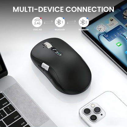Wireless Bluetooth Multi-Device mouse with 7 Programmable Buttons(Mac/Windows), 4-way Navigation Scroll, 5 level DPI, Side Scroll, Quiet Click Mice for Computer, Laptop, PC, iPad, Tablet, MacBook.