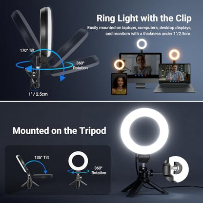 NEEWER Basic 5" Ring Light for Video Conference Lighting, Clip on Light Kit with Desk Tripod Stand for Monitor Laptop Computer Zoom Call Live Streaming Remote Working Learning Video Recording, BR60