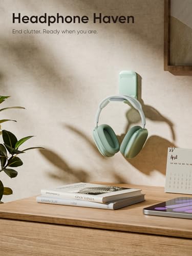 MAMUVIMO Headphone Stand, Headset Stand Foldable ＆ Sticky, Headphone Holder Hook Mount with Non-Slip Silicone, Adhesive Earphone Desk Hanger Clip Space-Saving for Airpods Max, All Earphones- Green - color: Green, size: 1 Pack