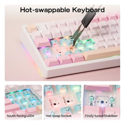 EPOMAKER TH108 PRO Full Size Mechanical Keyboard with Screen & Knob, Wireless Gaming Keyboard with 10000mAh, Creamy Gasket, Hot Swap, Custom Driver, RGB Backlight, NKRO (Pink, Creamy Jade) - color: Pink, size: Creamy Jade