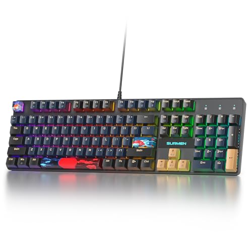 Full Size Mechanical Keyboard, Creamy Keyboard with Number Pad, 104 Keys Wired Gaming Keyboard with Red Switch, RGB Backlit for PC Laptop - color: Blue Samurai