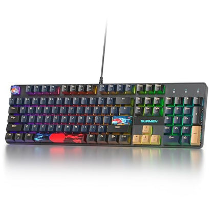 Full Size Mechanical Keyboard, Creamy Keyboard with Number Pad, 104 Keys Wired Gaming Keyboard with Red Switch, RGB Backlit for PC Laptop - color: Blue Samurai