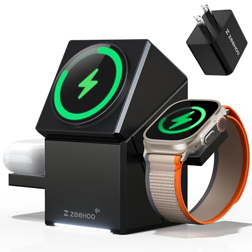 ZEEHOO 3 in 1 Charging Station, iPhone Charging Station for Apple MagSafe Charger, Qi2 Certified, 15W Fast Wireless Charger, for Apple Watch, for iPhone 17,16 15,14,13,12 Series, AirPods (Black) - color: Black