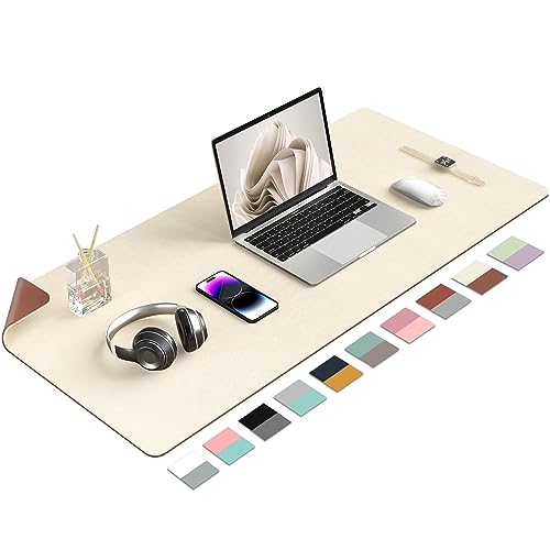 Aothia Double-Sided PU Leather Desk Pad - Non-Slip Large Mouse Pad & Desk Mat for Office, Home - Waterproof, Easy to Clean, Durable Dual-Sided Surface (36" x 17", Beige) - color: Beige, size: 36" x 17"