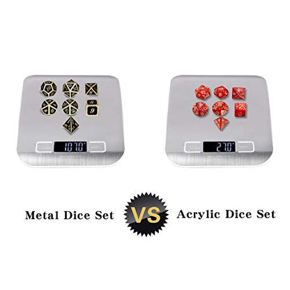 DNDND Metal Dice Set D&D, 7 die Metallic Polyhedral Dice Set with Gift Metal Box and Gold Number for DND Dungeons and Dragons Role Playing Games (Black and Gold) - color: Black With Gold