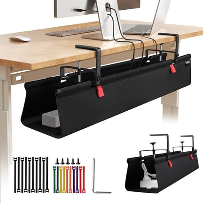 Under Desk Cable Management Tray No Drill,36Inch Cable Management,Black | Clamp and Screw Mount Cable Management Tray, Extra Large Capacity Desk Cable Management, Fabric Wire Management for Office - color: Black, size: 36"L x 5.5"W