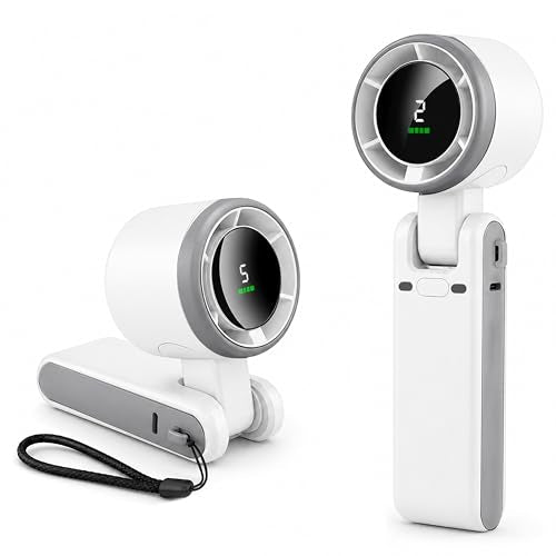 EcoNour Portable Handheld Fan - 5 Gear High Speed 13550 RPM Rechargeable Mini Personal Hand Fans that Blow Cold Air, Battery Powered Travel Fan Essentials, for Women, Men - White - color: white