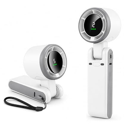 EcoNour Portable Handheld Fan - 5 Gear High Speed 13550 RPM Rechargeable Mini Personal Hand Fans that Blow Cold Air, Battery Powered Travel Fan Essentials, for Women, Men - White - color: white