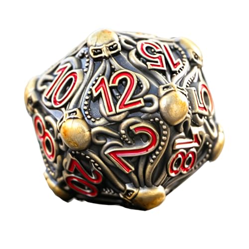 Metal D20 Dice with Intricate Octopus Design Antique Finish & Red Numbers for Call of Cthulhu, RPGs-DNDWoW BZQR - color: Antique Color Octopus D20 With Red Numbers