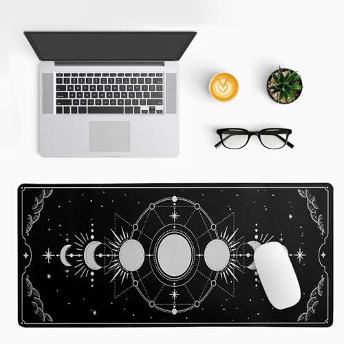 Sun Moon Gaming Mouse Pad Black Large Mouse Pad for Keyboard and Mousepad Desk Mat with 3mm Non-Slip Base and Stitched Edge for Gaming and Office Computer Mat Protector Mat 31.5x11.8 Inch - color: Sun Moon
