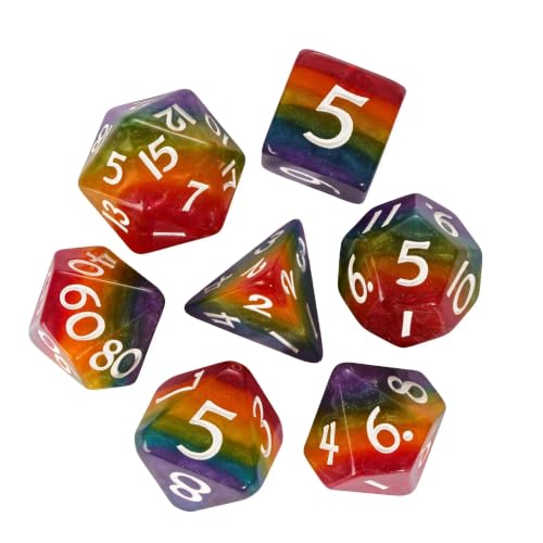 Rainbow DND Dice Set D&D Glitter Polyhedral Dice for Tabletop Games | Leather Storage Bag, DM Gift, for Dungeons and Dragons Role Playing Games - color: Rainbow