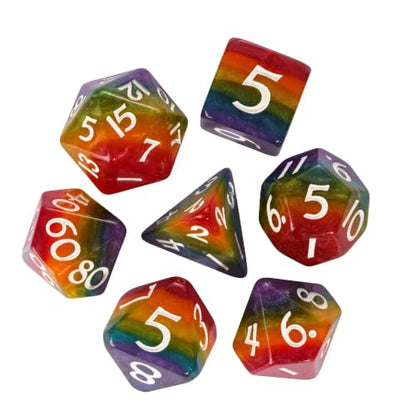 Rainbow DND Dice Set D&D Glitter Polyhedral Dice for Tabletop Games | Leather Storage Bag, DM Gift, for Dungeons and Dragons Role Playing Games - color: Rainbow