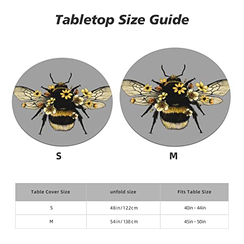 Famame Cute Flowers Bee Fitted Round Tablecloth Waterproof Table Cloth with Elastic Edge Wipe Clean Table Covers for Indoor Outdoor Fits 45"-50", Medium - color: Bee