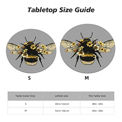 Famame Cute Flowers Bee Fitted Round Tablecloth Waterproof Table Cloth with Elastic Edge Wipe Clean Table Covers for Indoor Outdoor Fits 45"-50", Medium - color: Bee