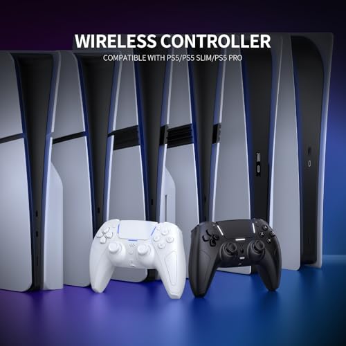 JDDWIN LED Wireless Gaming Controller for PS5/PC/Android/IOS/MAC/Steam Deck,Hall Effect Joystick, Bluetooth, 3.5mm Audio Jack, Dual Vibration, 6-Axis Motion Contro Gamepad with Speaker (Black)