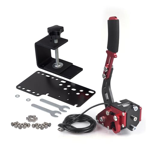 ZHSYMX USB Handbrake for 16Bit SIM PC Racing Games, Compatible with G27 G29 G920 G923 T500 T300 Simulate Linear Handbrake With Fixing Clip and Plate（Only PC System） Red - color: Red, size: With Fixing Clip and Plate