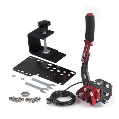 ZHSYMX USB Handbrake for 16Bit SIM PC Racing Games, Compatible with G27 G29 G920 G923 T500 T300 Simulate Linear Handbrake With Fixing Clip and Plate（Only PC System） Red - color: Red, size: With Fixing Clip and Plate