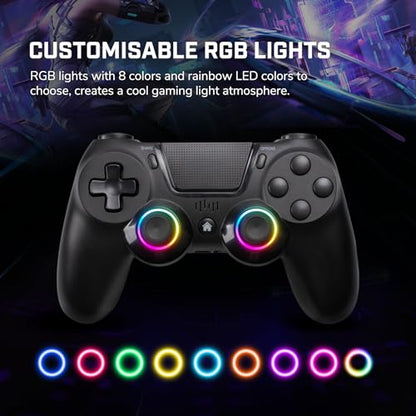 2 Pack Wireless PS-4 Controller, Game Remote Controller Compatible with PS-4/Slim/Pro/PC, RGB Light, Programmable, 1000mAh Battery, Dual Vibration, 6-Axis Gyro, Touch Pad, Share, Speaker&Audio Jack - color: Black and White