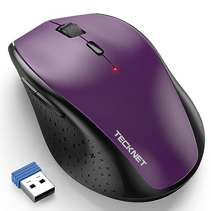 TECKNET 2.4G Wireless Mouse, 4800 DPI Ergonomic Computer Mouse, USB, Purple | Mouse for Laptop with USB Receiver, 6 Adjustable DPI, Quiet Click, 30-Month Battery, 6 Button, Portable for PC Chromebook Mac - color: Purple