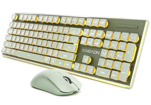Wireless Keyboard and Mouse Combo with White Backlit Pudding Keycaps, Bluetooth & 2.4G, 2000mAh Rechargeable, Full Size, Metal Panel Quiet Computer Keyboard Set for Windows PC Desktop - Green - color: Upgraded Version - Green