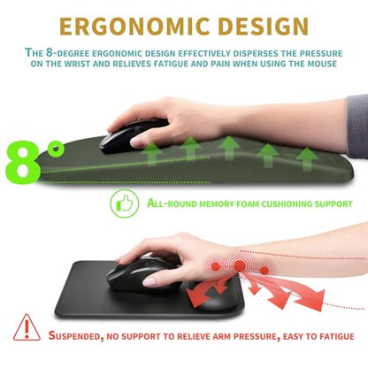 Hokafenle Ergonomic Mouse Pad Wrist Support with Massage Design, Wrist Rest Pain Relief Mousepad with Memory Foam&Non-Slip PU Base, Mouse Pads for Wireless Mouse & Desk (12x8 inch,Olive Green) - color: HK021-Olive Green