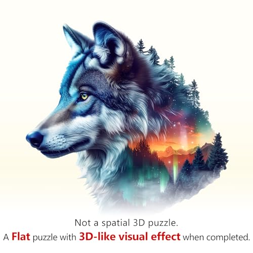 Wooden Puzzles for Adults, Aurora Wolf Jigsaw Puzzles, 190 Piece Unique Shaped Puzzle, Animal Shape Puzzle, Gifts for Adults/Friends/Family, Family Game，Wall Decor(13.4 * 12.9in) - size: Large