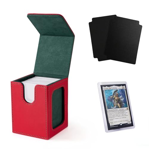 MTG Deck Box with Commander Display, Fits TCG Cards (Red&Green) | Holds 120 Single/100 Double-Sleeved Cards, Fit MTG/PTCG/OPTCG Cards, Strong Magnet, PU Leather, With 2 Dividers & 1 Toploader - color: Red and Green