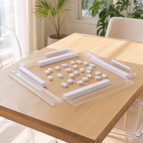 American Mahjong Tile Set, 166 White Tiles Mahjong Set, 4 Transparent All-in-One Rack/Pushers, Travel Game Set with Green Printed Carrying Bag - color: Green