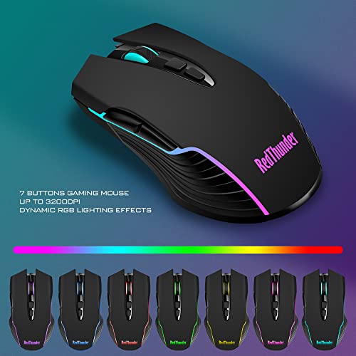 RedThunder K10 Wireless Gaming Keyboard and Mouse Combo, LED Backlit Rechargeable 3800mAh Battery, Mechanical Feel Anti-ghosting Keyboard + 7D 3200DPI Mice for PC Gamer (Black) - color: Black